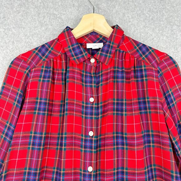 J. Jill Top Womens Petite XS Red Plaid Flannel Button Front Long Sleeve - Picture 2 of 10